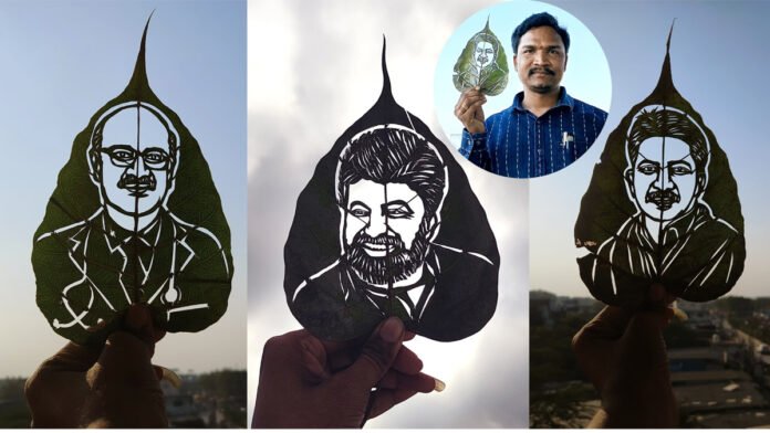 Lip artist Gundu Sivakumar has innovatively painted portraits of Padma awardees on copper leaf.